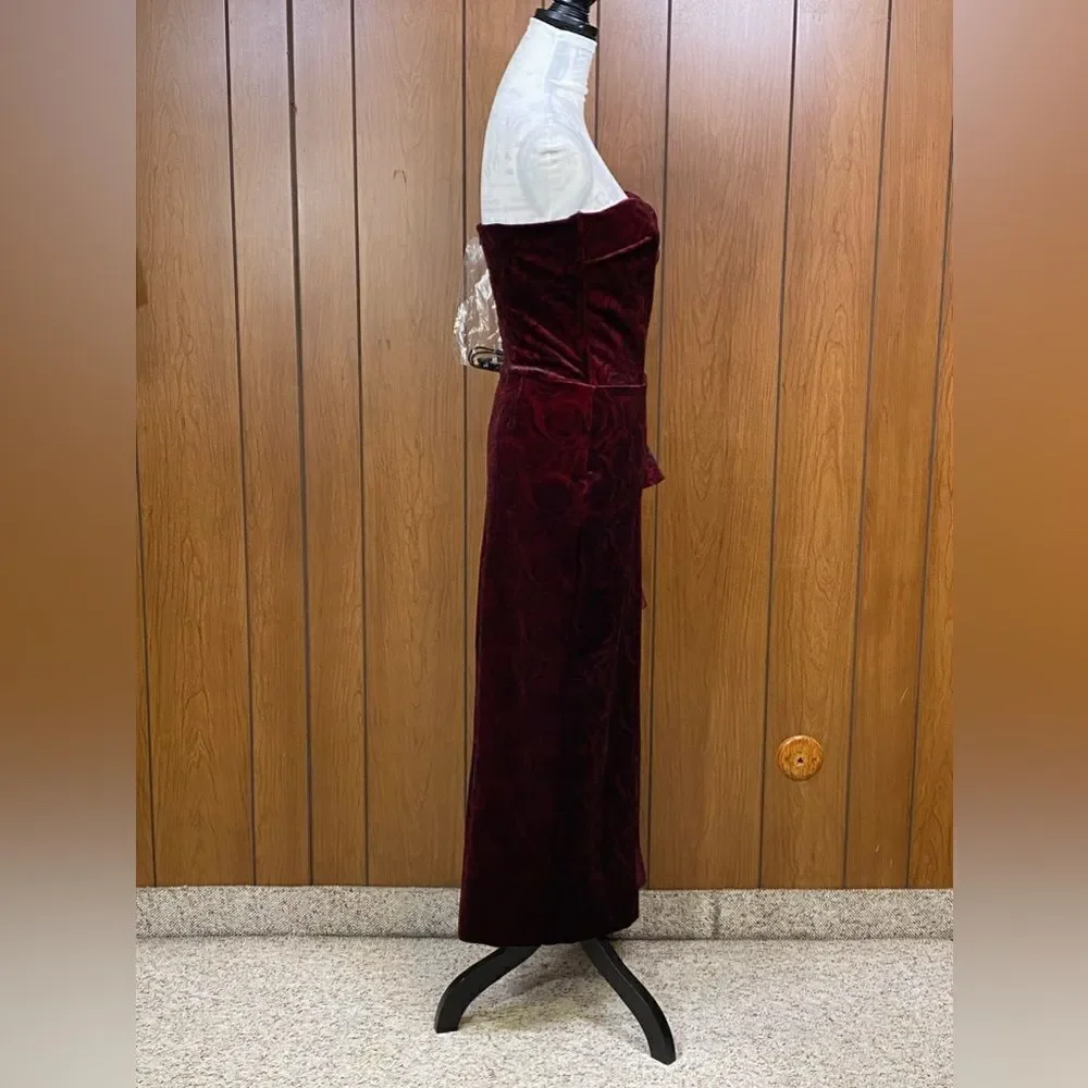 Chiara Boni Velvet Rose-Print Midi-Dress size 6